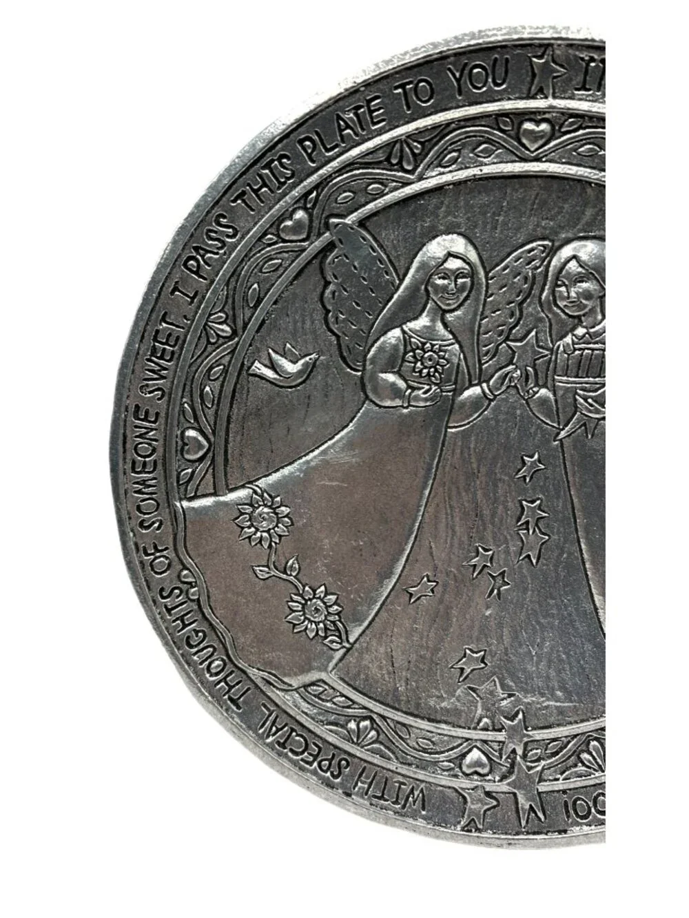 Vtg Carson Slatesmetal Pewter Pass It On Friendship Angels Plate